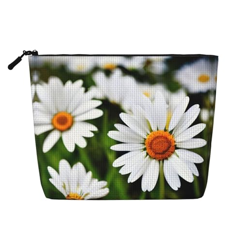 CADREWY Kulturbeutel mit weißem Gänseblümchen-Aufdruck, einlagig, Make-up-Tasche, Reise-Kosmetik-Organizer, Arbeitstasche Essentials, Schwarz, Einheitsgröße von CADREWY