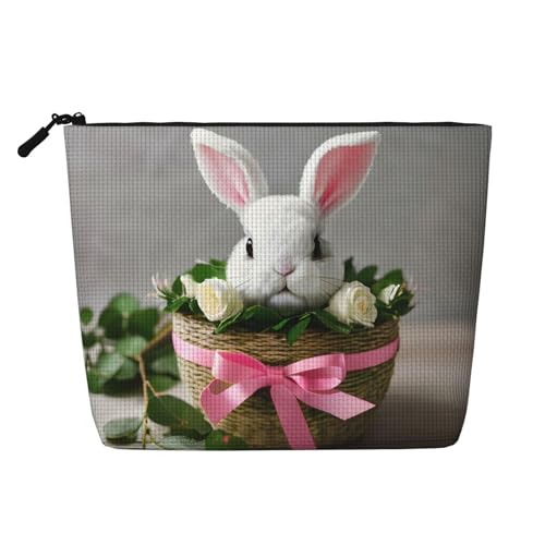 CADREWY Kulturtasche mit Hasen-Rosettendruck, einlagig, Make-up-Tasche, Reise-Kosmetik-Organizer, Arbeitstasche Essentials, Schwarz, Einheitsgröße von CADREWY