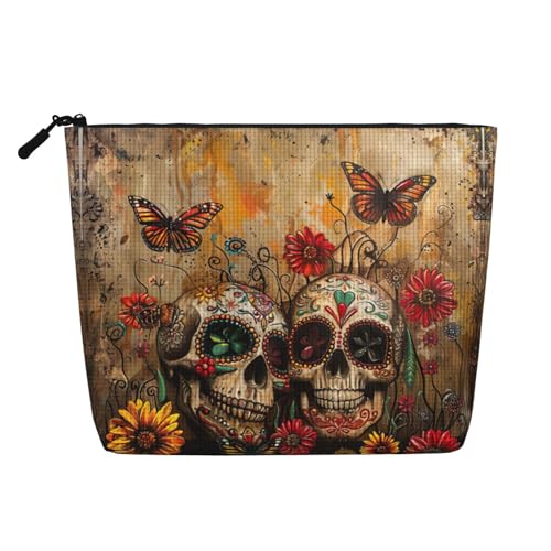 CADREWY Kulturtasche mit Totenkopf-Motiv, einlagig, Make-up-Tasche, Reise-Kosmetik-Organizer, Arbeitstasche, Essentials, Schwarz, Einheitsgröße von CADREWY