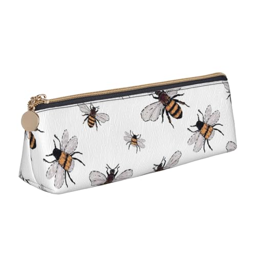 CADREWY Lustiges Federmäppchen mit Bienen-Druck, großes Fassungsvermögen, 21,6 x 5,6 x 6,1 cm, dreieckiger Stifthalter mit Reißverschluss von CADREWY