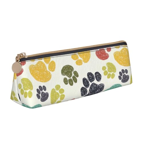 CADREWY Niedliches buntes Federmäppchen mit Hundepfotenabdruck, großes Fassungsvermögen, 21,6 x 5,6 x 6,1 cm, dreieckiger Stifthalter mit Reißverschluss von CADREWY