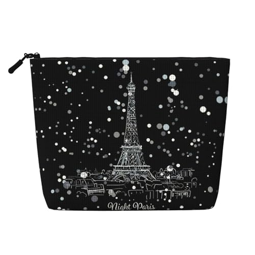 CADREWY Night Paris Kulturbeutel mit Eiffelturm-Aufdruck, einlagig, Make-up-Tasche, Reise-Kosmetik-Organizer, Arbeitstasche Essentials, Schwarz, Einheitsgröße von CADREWY