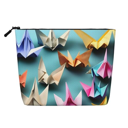 CADREWY Origami Kulturbeutel mit Papierkranichdruck, einlagig, Make-up-Tasche, Reise-Kosmetik-Organizer, Arbeitstasche von CADREWY