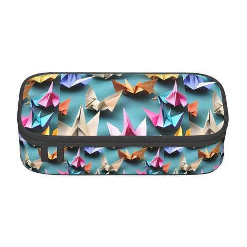 CADREWY Origami-Papier-Kranich-Druck, geräumiges Federmäppchen, 21,6 x 5,1 x 9,4 cm, funktionale Aufbewahrung für Büro und Make-up von CADREWY