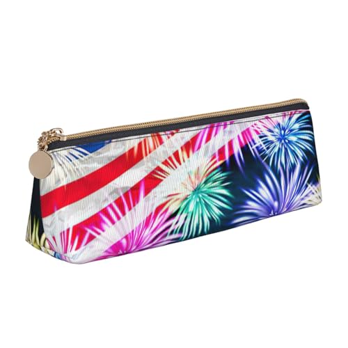 CADREWY Patriotisches Federmäppchen mit amerikanischer Flagge, großes Fassungsvermögen, 21,6 x 5,6 x 6,1 cm, dreieckiger Stifthalter mit Reißverschluss von CADREWY