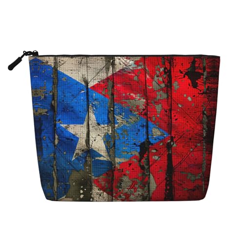 CADREWY Puerto Rico Kulturbeutel mit Tapetenflaggen-Druck, einlagig, Make-up-Tasche, Reise-Kosmetik-Organizer, Arbeitstasche, Essentials, Schwarz, Einheitsgröße von CADREWY