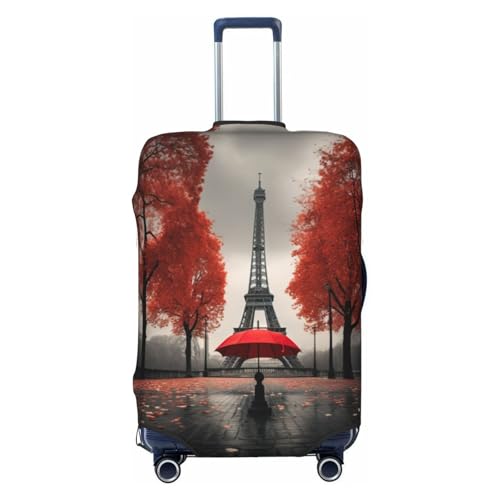 CADREWY Reisekoffer-Abdeckung, Gepäckschutz, Eiffelturm mit rotem Regenschirm, elastisch, kratzfest, für Handgepäck, Schwarz, Large von CADREWY