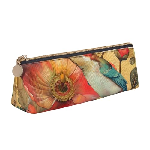 CADREWY Schlankes Federmäppchen mit Blumen- und Vogeldruck, großes Fassungsvermögen, 21,6 x 5,6 x 6,1 cm, dreieckiger Stifthalter mit Reißverschluss von CADREWY