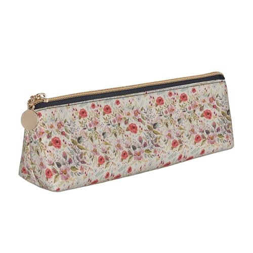 CADREWY Schlankes Federmäppchen mit Blumenblatt-Aufdruck, großes Fassungsvermögen, 21,6 x 5,6 x 6,1 cm, dreieckiger Stifthalter mit Reißverschluss von CADREWY