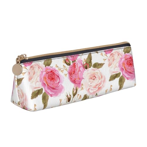 CADREWY Schlankes Federmäppchen mit Blumenmuster, Rosenmuster, großes Fassungsvermögen, 21,6 x 5,6 x 6,1 cm, dreieckiger Stifthalter mit Reißverschluss von CADREWY