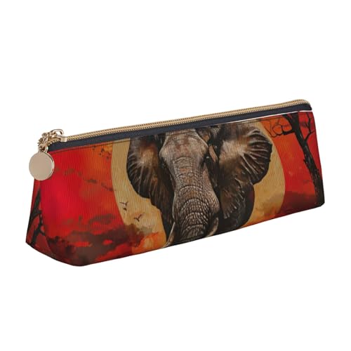 CADREWY Schlankes Federmäppchen mit Elefanten-Sonnenuntergang-Druck, großes Fassungsvermögen, 21,6 x 5,6 x 6,1 cm, dreieckiger Stifthalter mit Reißverschluss von CADREWY