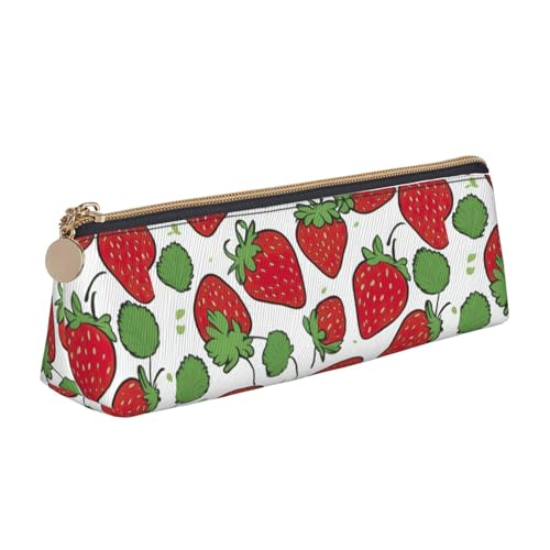 CADREWY Schlankes Federmäppchen mit Erdbeermuster, großes Fassungsvermögen, 21,6 x 5,6 x 6,1 cm, dreieckiger Stifthalter mit Reißverschluss von CADREWY