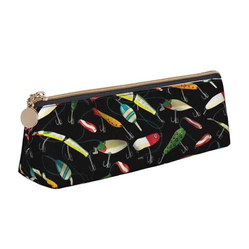 CADREWY Schlankes Federmäppchen mit Fischköderaufdruck, großes Fassungsvermögen, 21,6 x 5,6 x 6,1 cm, dreieckiger Stifthalter mit Reißverschluss von CADREWY