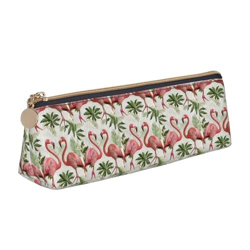 CADREWY Schlankes Federmäppchen mit Flamingos auf weißem Druck, großes Fassungsvermögen, 21,6 x 5,6 x 6,1 cm, dreieckiger Stifthalter mit Reißverschluss von CADREWY