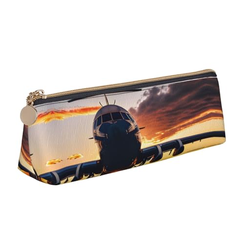 CADREWY Schlankes Federmäppchen mit Flugzeugmotiv bei Sonnenuntergang, großes Fassungsvermögen, 21,6 x 5,6 x 6,1 cm, dreieckiger Stifthalter mit Reißverschluss von CADREWY