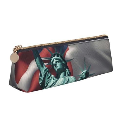 CADREWY Schlankes Federmäppchen mit Freiheitsstatue-Flagge, großes Fassungsvermögen, 21,6 x 5,6 x 6,1 cm, dreieckiger Stifthalter mit Reißverschluss von CADREWY