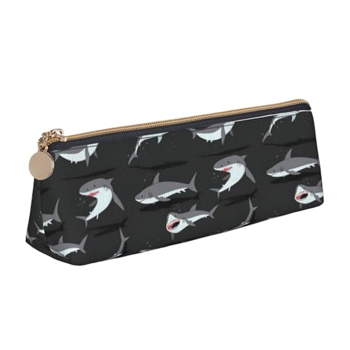 CADREWY Schlankes Federmäppchen mit Hai-Aufdruck, großes Fassungsvermögen, 21,6 x 5,6 x 6,1 cm, dreieckiger Stifthalter mit Reißverschluss von CADREWY