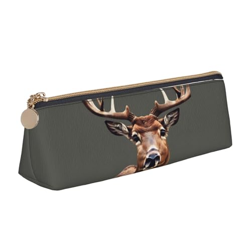 CADREWY Schlankes Federmäppchen mit Hirschmotiv, großes Fassungsvermögen, 21,6 x 5,6 x 6,1 cm, dreieckiger Stifthalter mit Reißverschluss von CADREWY