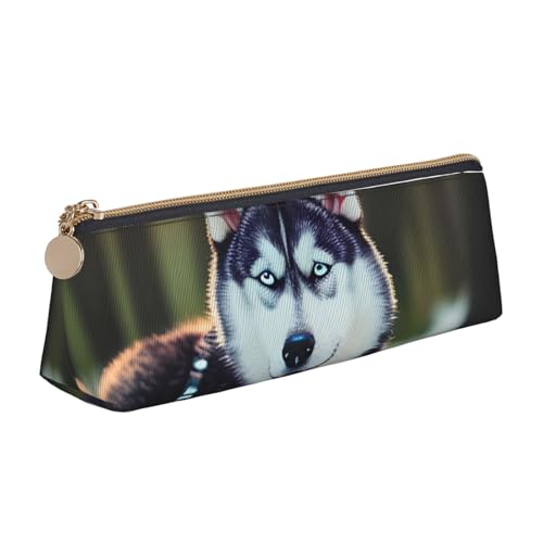 CADREWY Schlankes Federmäppchen mit Husky-Motiv, großes Fassungsvermögen, 21,6 x 5,6 x 6,1 cm, dreieckiger Stifthalter mit Reißverschluss von CADREWY