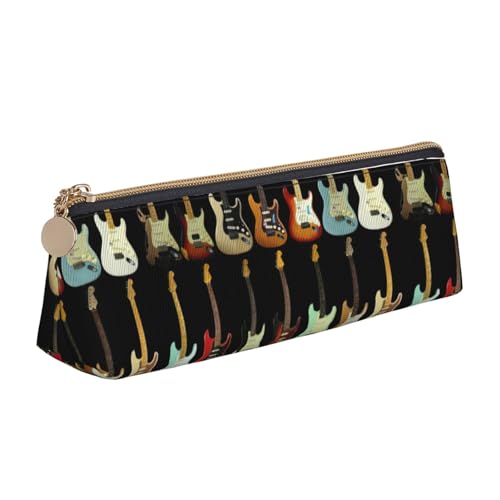CADREWY Schlankes Federmäppchen mit Kunstgitarre, großes Fassungsvermögen, 21,6 x 5,6 x 6,1 cm, dreieckiger Stifthalter mit Reißverschluss von CADREWY