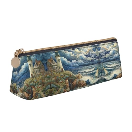 CADREWY Schlankes Federmäppchen mit Leuchtturm-Motiv, großes Fassungsvermögen, 21,6 x 5,6 x 6,1 cm, dreieckiger Stifthalter mit Reißverschluss von CADREWY