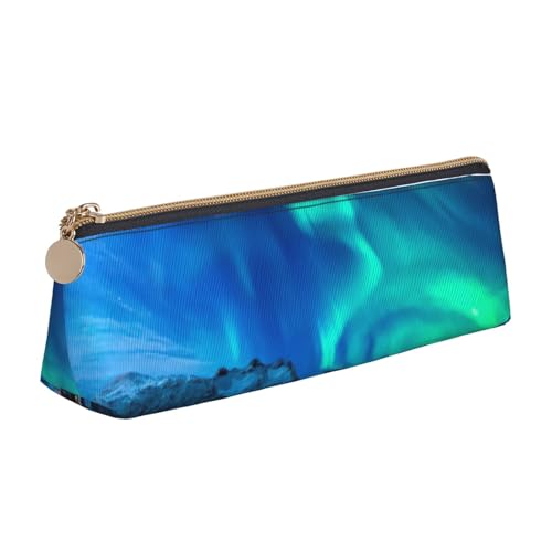 CADREWY Schlankes Federmäppchen mit Nordlichter-Druck, großes Fassungsvermögen, 21,6 x 5,6 x 6,1 cm, dreieckiger Stifthalter mit Reißverschluss von CADREWY