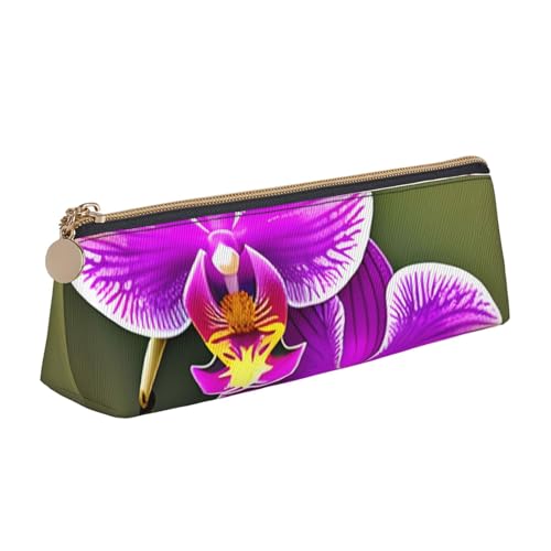 CADREWY Schlankes Federmäppchen mit Orchideen-Blumendruck, großes Fassungsvermögen, 21,6 x 5,6 x 6,1 cm, dreieckiger Stifthalter mit Reißverschluss von CADREWY