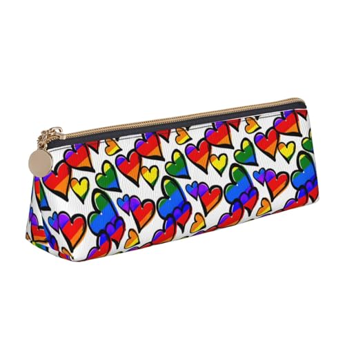 CADREWY Schlankes Federmäppchen mit Regenbogen-Motiv, Gay-Pride-Herzen, großes Fassungsvermögen, 21,6 x 5,6 x 6,1 cm, dreieckiger Stifthalter mit Reißverschluss von CADREWY