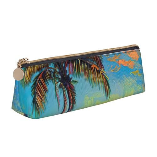 CADREWY Schlankes Federmäppchen mit Sonnenuntergangspalmenmuster, großes Fassungsvermögen, 21,6 x 5,6 x 6,1 cm, dreieckiger Stifthalter mit Reißverschluss von CADREWY