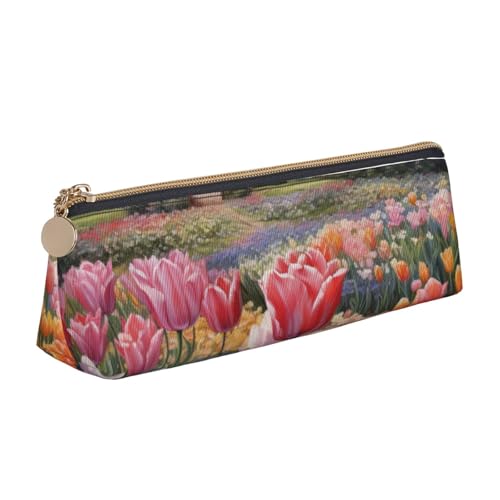 CADREWY Schlankes Federmäppchen mit Tulpenmotiv, großes Fassungsvermögen, 21,6 x 5,6 x 6,1 cm, dreieckiger Stifthalter mit Reißverschluss von CADREWY
