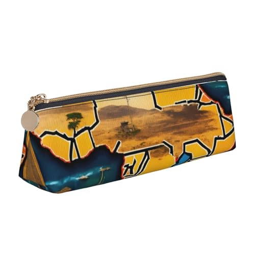 CADREWY Schlankes Federmäppchen mit abstraktem Weltkartendruck, großes Fassungsvermögen, 21,6 x 5,6 x 6,1 cm, dreieckiger Stifthalter mit Reißverschluss von CADREWY