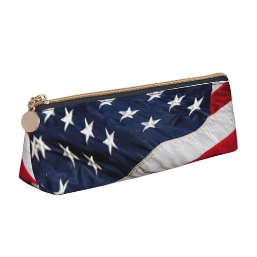 CADREWY Schlankes Federmäppchen mit amerikanischer Flagge, großes Fassungsvermögen, 21,6 x 5,6 x 6,1 cm, dreieckiger Stifthalter mit Reißverschluss von CADREWY