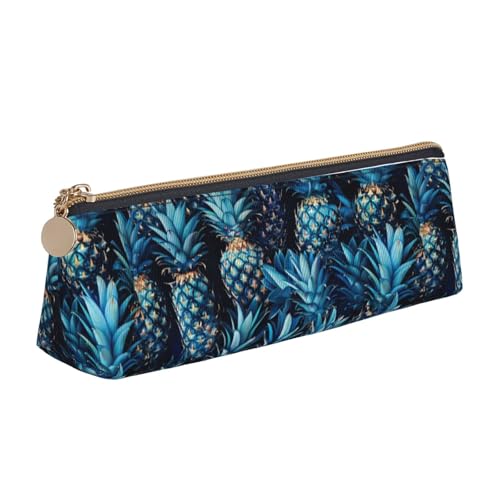 CADREWY Schlankes Federmäppchen mit blauem Ananas-Druck, großes Fassungsvermögen, 21,6 x 5,6 x 6,1 cm, dreieckiger Stifthalter mit Reißverschluss von CADREWY