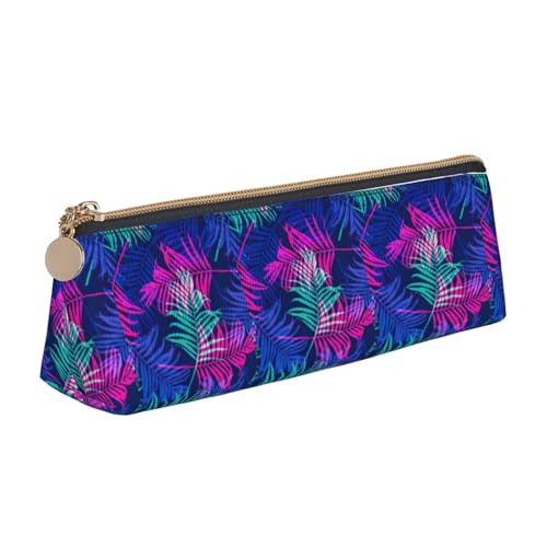 CADREWY Schlankes Federmäppchen mit buntem Blätter-Druck, großes Fassungsvermögen, 21,6 x 5,6 x 6,1 cm, dreieckiger Stifthalter mit Reißverschluss von CADREWY