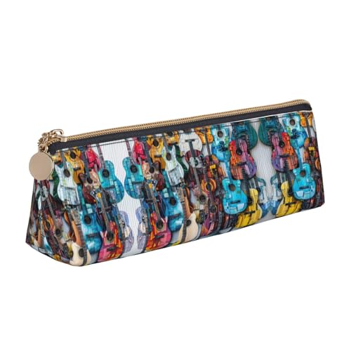 CADREWY Schlankes Federmäppchen mit farbigem Akustik- und Gitarren-Druck, großes Fassungsvermögen, 21,6 x 5,6 x 6,1 cm, dreieckiger Stifthalter mit Reißverschluss von CADREWY