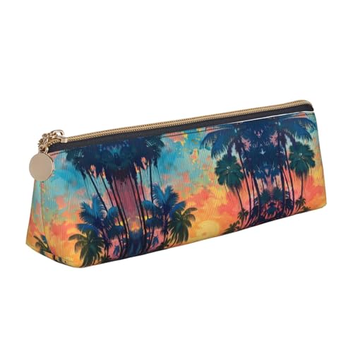 CADREWY Schlankes Federmäppchen mit tropischem Sonnenuntergang-Druck, großes Fassungsvermögen, 21,6 x 5,6 x 6,1 cm, dreieckiger Stifthalter mit Reißverschluss von CADREWY