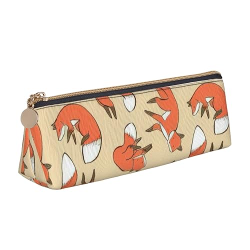 CADREWY Schlankes Federmäppchen mit vielen Füchsen, großes Fassungsvermögen, 21,6 x 5,6 x 6,1 cm, dreieckiger Stifthalter mit Reißverschluss von CADREWY