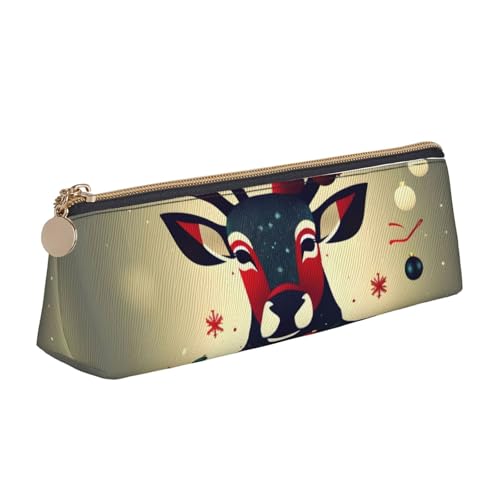 CADREWY Schlankes Federmäppchen mit weihnachtlichem Hirschmotiv, großes Fassungsvermögen, 21,6 x 5,6 x 6,1 cm, dreieckiger Stifthalter mit Reißverschluss von CADREWY