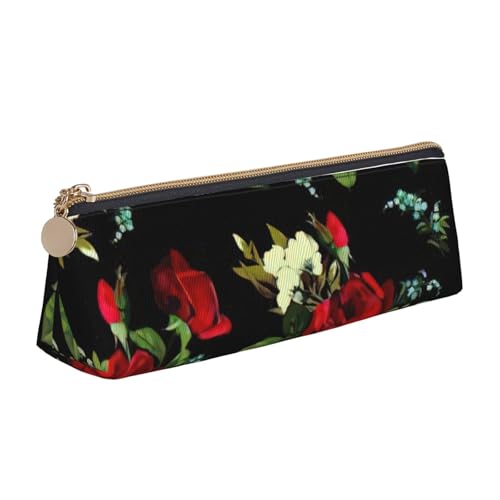 CADREWY Schönes Federmäppchen mit Rosenmotiv, schlankes Design, großes Fassungsvermögen, 21,6 x 5,6 x 6,1 cm, dreieckiger Stifthalter mit Reißverschluss von CADREWY