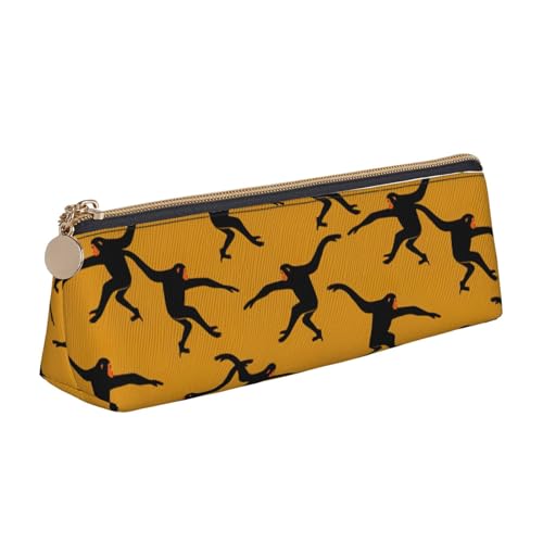 CADREWY Schwarzes Federmäppchen mit Gibbon-Affen-Aufdruck, großes Fassungsvermögen, 21,6 x 5,6 x 6,1 cm, dreieckiger Stifthalter mit Reißverschluss von CADREWY