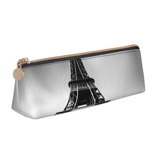 CADREWY Schwarzes Federmäppchen mit Paris-Eiffelturm-Druck, großes Fassungsvermögen, 21,6 x 5,6 x 6,1 cm, dreieckiger Stifthalter mit Reißverschluss von CADREWY