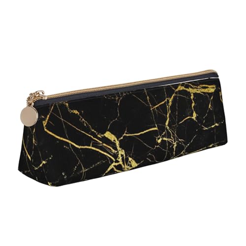 CADREWY Schwarzes und goldenes Federmäppchen mit Marmor-Druck, großes Fassungsvermögen, 21,6 x 5,6 x 6,1 cm, dreieckiger Stifthalter mit Reißverschluss von CADREWY