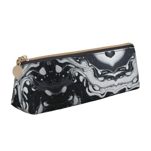 CADREWY Schwarzes und weißes Federmäppchen mit Marmor-Druck, großes Fassungsvermögen, 21,6 x 5,6 x 6,1 cm, dreieckiger Stifthalter mit Reißverschluss von CADREWY