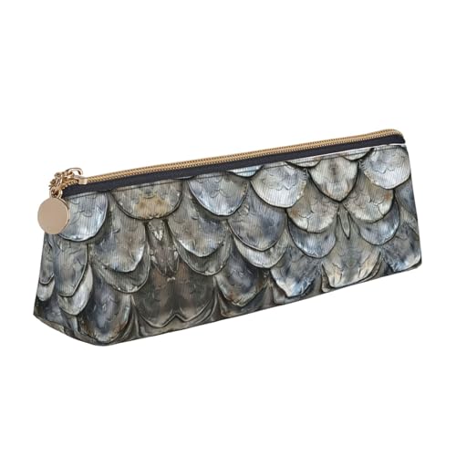 CADREWY Silbernes Federmäppchen mit Fischschuppen-Druck, großes Fassungsvermögen, 21,6 x 5,6 x 6,1 cm, dreieckiger Stifthalter mit Reißverschluss von CADREWY