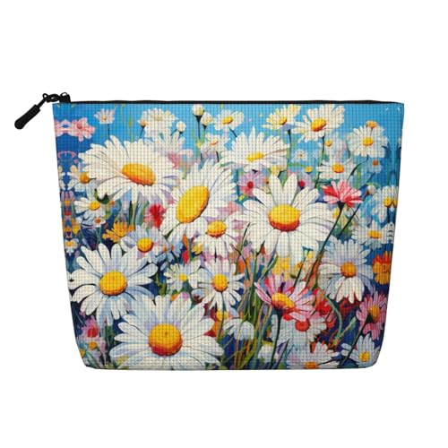 CADREWY Sommer-Kulturbeutel mit Gänseblümchen-Blumendruck, einlagig, Make-up-Tasche, Reise-Kosmetik-Organizer, Arbeitstasche Essentials, Schwarz, Einheitsgröße, Schwarz von CADREWY
