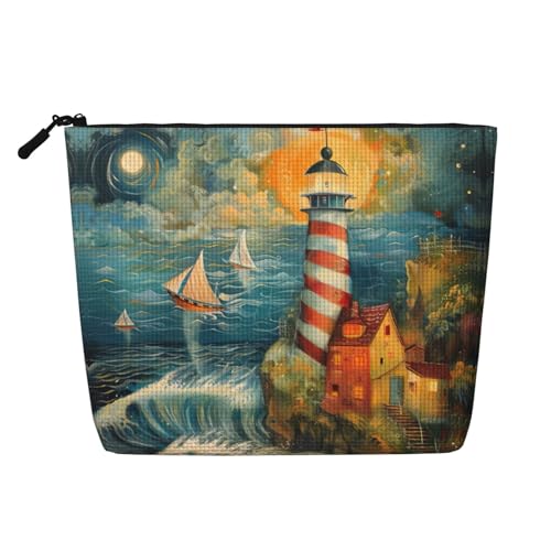 CADREWY The Seaside Kulturbeutel mit Leuchtturm-Druck, einlagig, Make-up-Tasche, Reise-Kosmetik-Organizer, Arbeitstasche von CADREWY