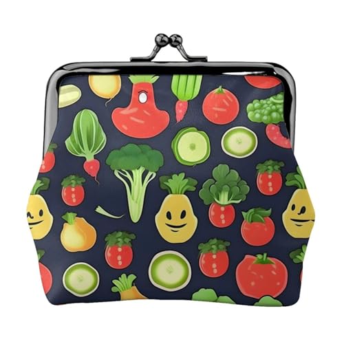 Cartoon Gemüse Obst Druck Tragbare Frauen Münzbörse Niedlich Mini Reißverschluss Geldbörse mit Kussschloss Kreditkarten Schwarz Einheitsgröße von CADREWY