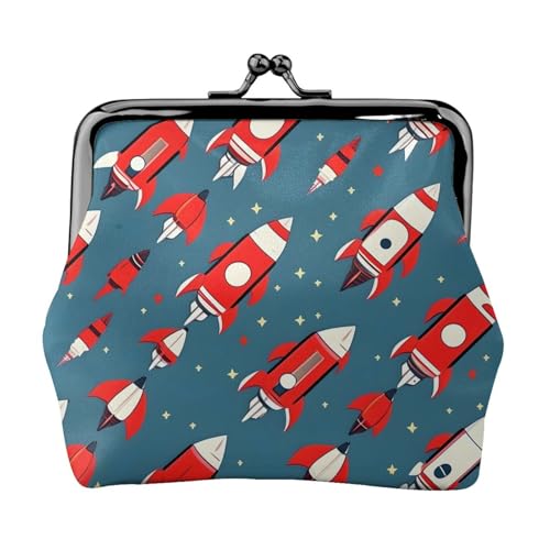 Cartoon-Raketen-Druck, tragbare Damen-Münzgeldbörse, niedlich, Mini-Reißverschluss-Geldbörse mit Kuss-Lock-Kreditkarten, Schwarz, Einheitsgröße von CADREWY