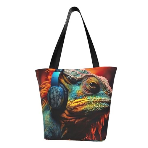 Chamäleon Schultertasche mit Musikhören-Druck, bequem, Sommerhandtasche, Reisen, Strand, Arbeit, täglicher Gebrauch, vielseitiges Tragen von CADREWY