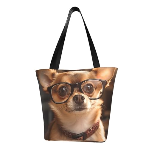 Chihuahua Hund Brille Druck Bequeme Schultertasche Sommer Handtasche Reise Strand Arbeit Alltag Vielseitig Tragen von CADREWY